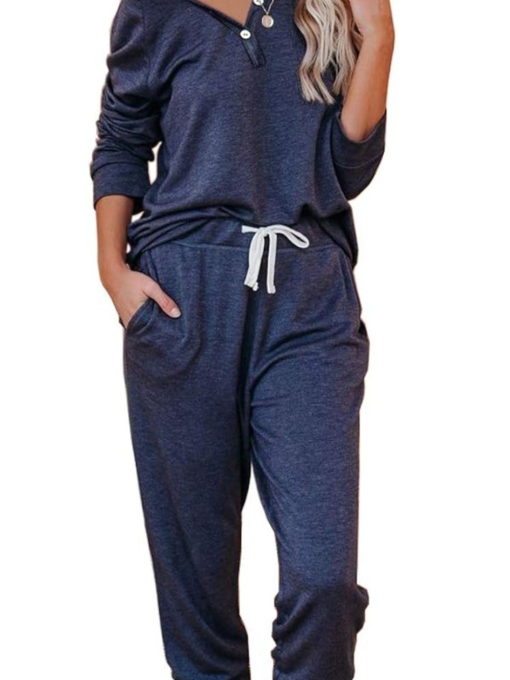 New Cozy Navy Women's Pajama Set with Drawstring Waist Size 2XL